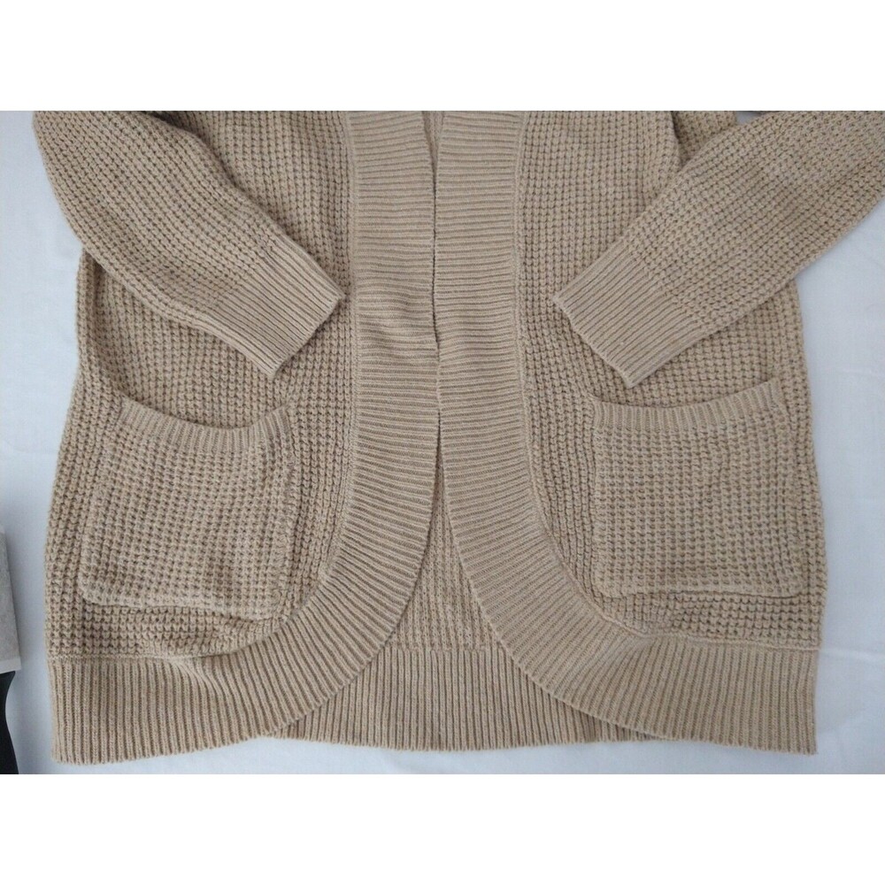 Kirundo Cardigan Size XL Tan Waffle Knit Open Front Long Sleeve Chore Pockets - Picture 8 of 14
